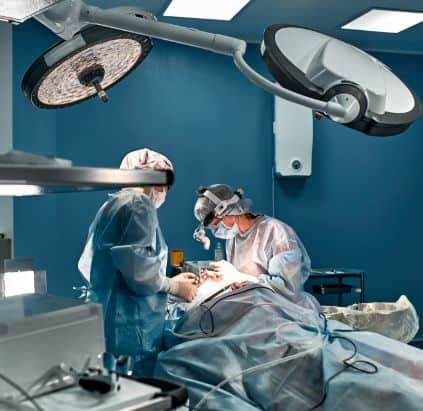 image of people in a theatre operating on a patient