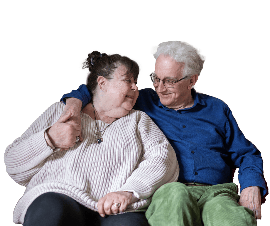 Male and female couple with arms around each other