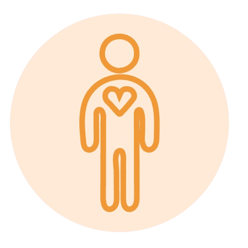 Age well icon. Orange circle with an outline of a person stylized as an icon.