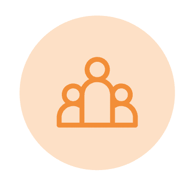 Think Community icon - Light orange circle with an icon of a group of people with a dark orange outline