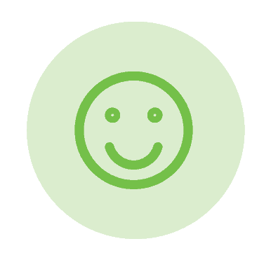 Think Person icon - Light green circle with an icon of a smiling face with a dark green outline