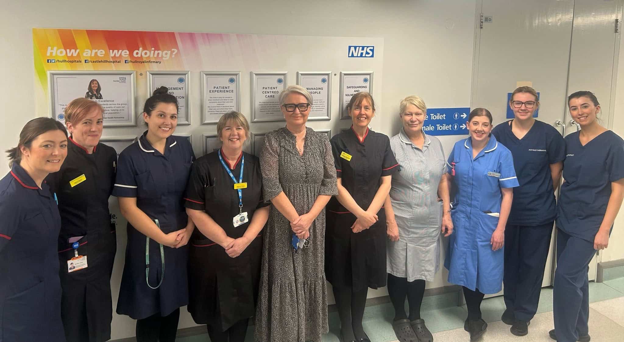 Members of the senior nursing team on ward H4 at Hull Royal Infirmary in front of one of the ‘A Commitment to Excellence’ boards. Amanda Stanford is fifth from right
